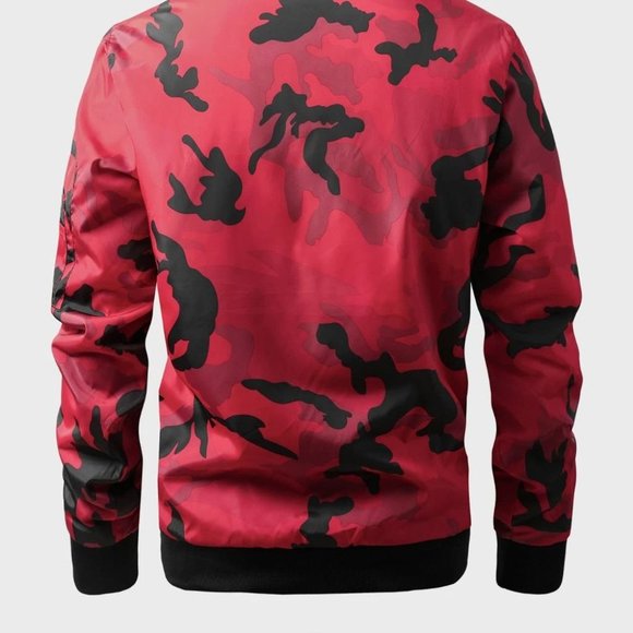 Red Streetstyle Men's Camo Print Zip Up Bomber Jac - Picture 4 of 7